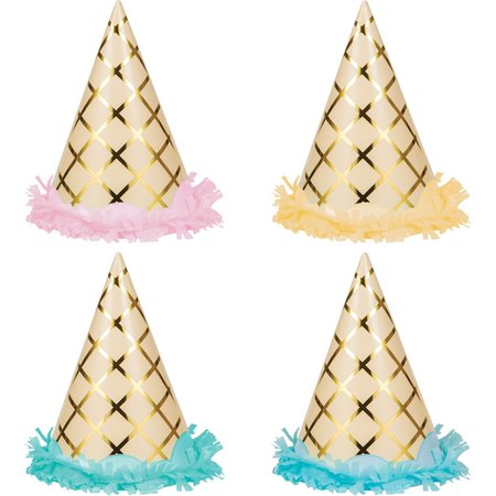 CREATIVE CONVERTING Ice Cream Party Party Hat, 4.5"x6.25", 48PK 346420